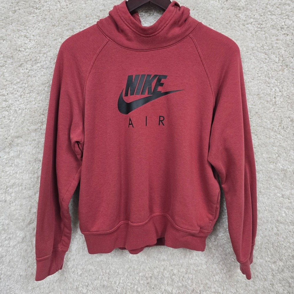 Nike Hoodie Womens L Air Pullover Red Raglan Graphic Swoosh Fleece Streetwear